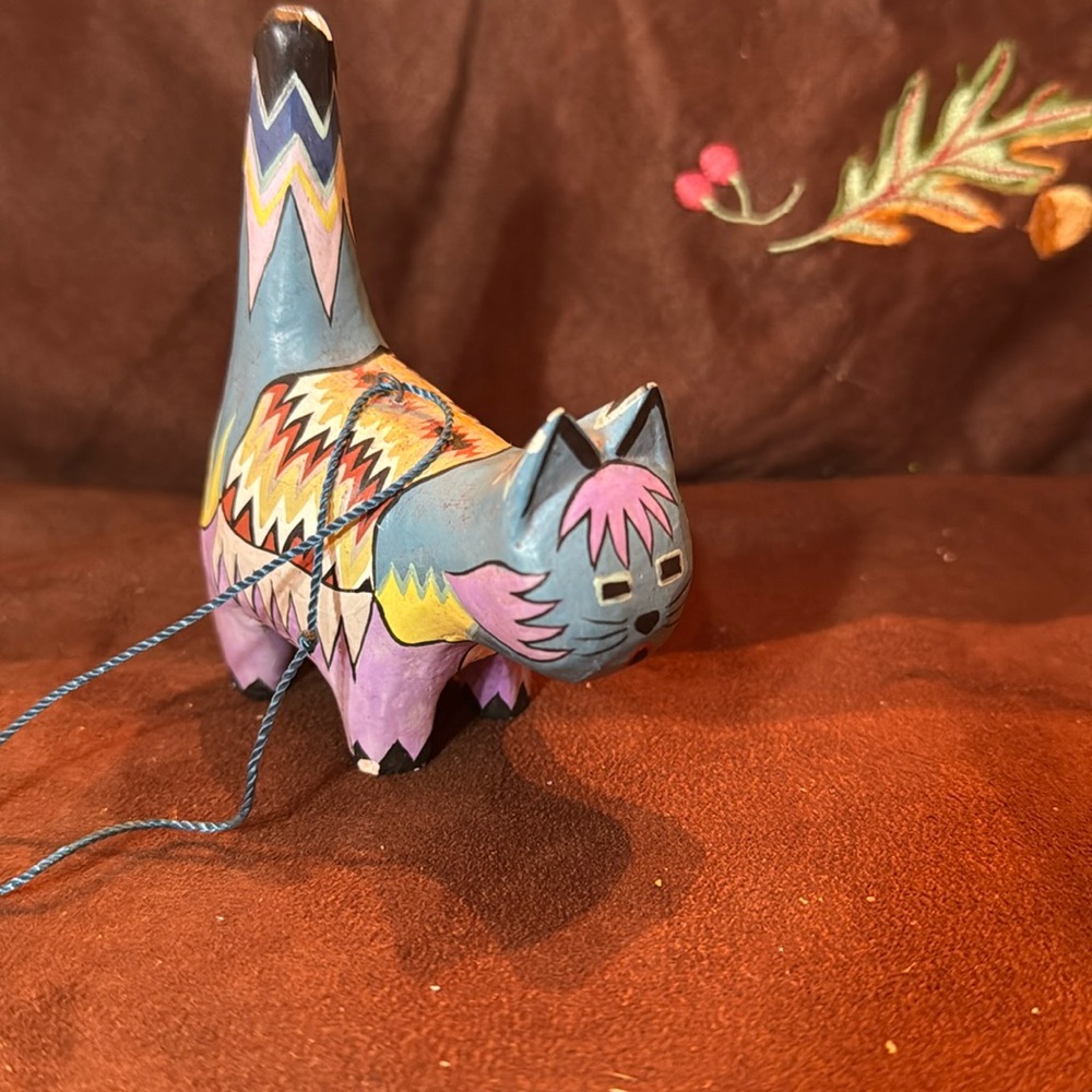 🐈‍⬛ Papier Mache Cat Folk Art Southwestern Pattern Robert Shields Artis small